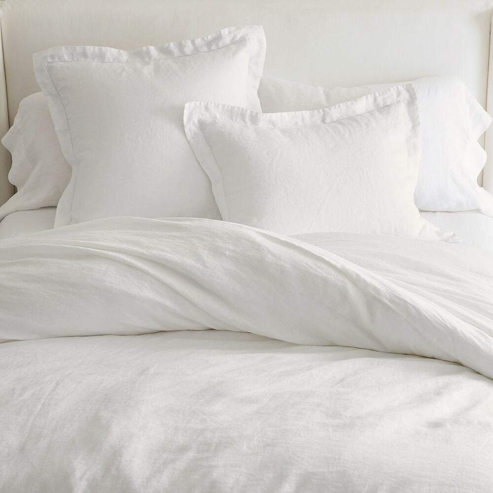 Pottery Barn Belgian Flax Linen Duvet Cover Queen White Button Closure Ties